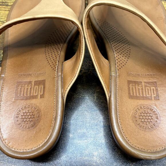 FitFlop Size 9 Flip Flop Sandals Thong Light Tan Leather 371-017 Comfort Summer - Picture 10 of 14